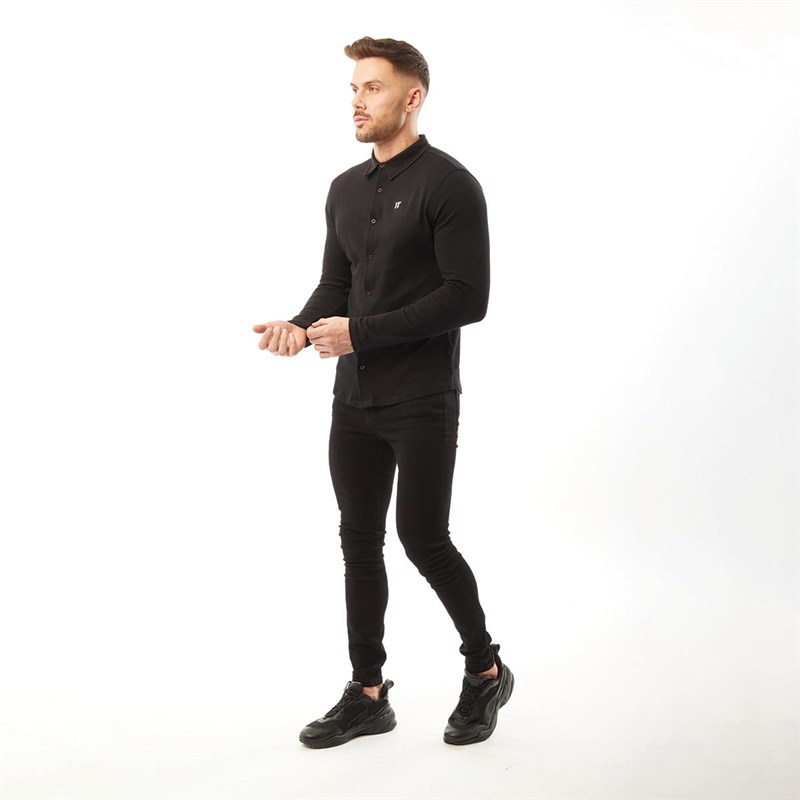 11 Degrees Męskie Koszule z D?ugim R?kawem Czarny