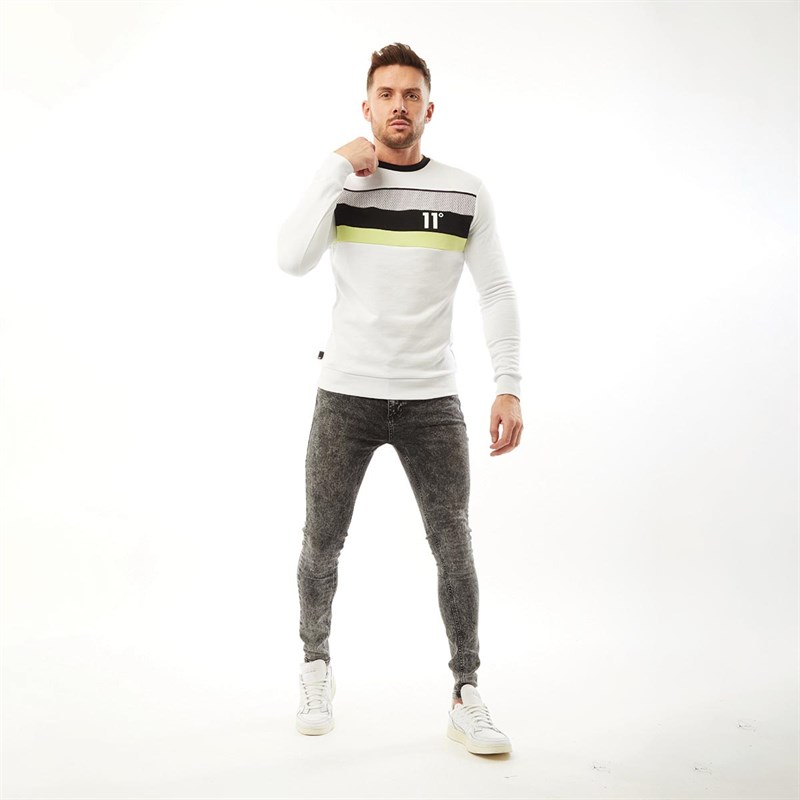 11 Degrees Mens Mercury Mesh Print Cut And Sew Sweatshirt White
