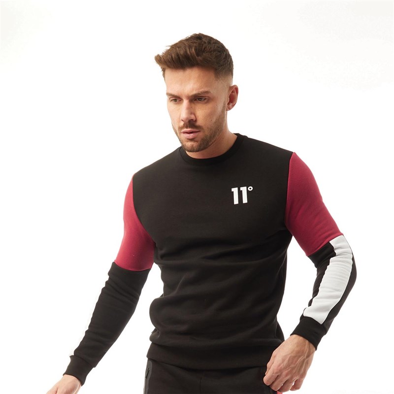Buy 11 Degrees Mens Carbon Sweatshirt Black/Brick Red/White