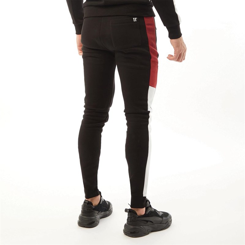11 Degrees Mens Carbon Panel Joggers Skinny Fit Black/Brick Red/White