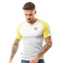 11 Degrees Mens Cut And Sew Chevron Muscle Fit T-Shirt Yellow/White/Tornado Marl