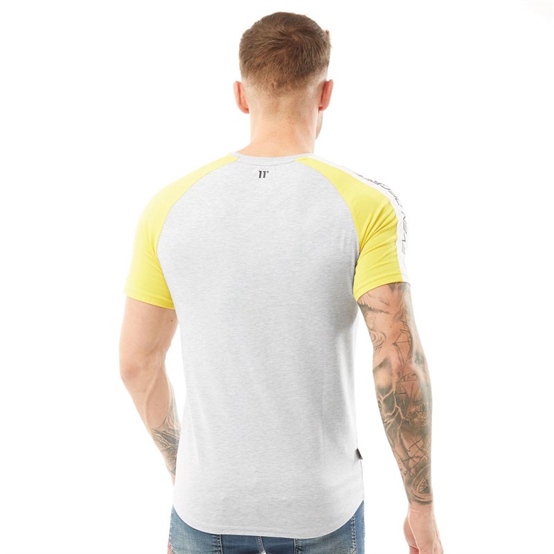 11 Degrees Mens Cut And Sew Chevron Muscle Fit T-Shirt Yellow/White/Tornado Marl