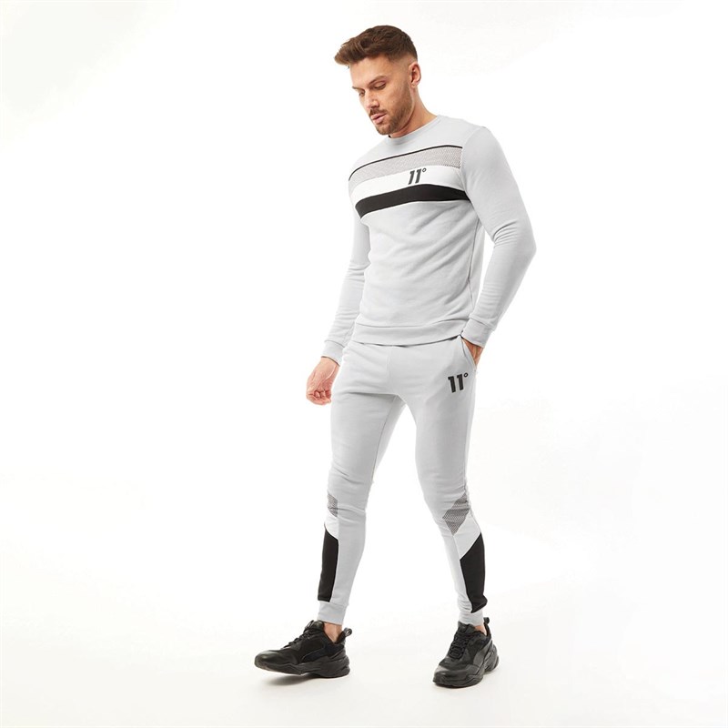 11 Degrees Mens Mercury Mesh Print Cut And Sew Joggers Skinny Fit Vapour Grey