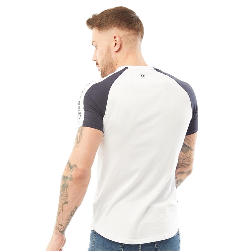 11 Degrees Mens Raglan Block T-Shirt White/Navy