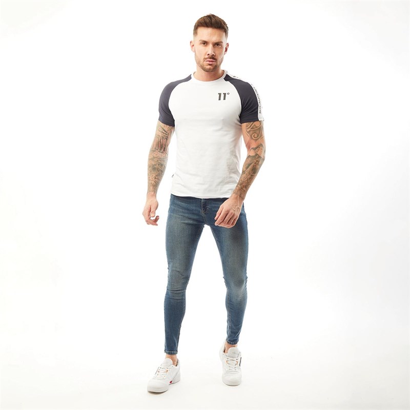 11 Degrees Mens Raglan Block T-Shirt White/Navy