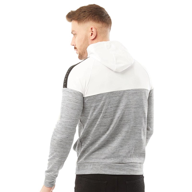 11 Degrees Mens Taped Block Hooded Poly Track Top Concrete Marl/White