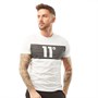 11 Degrees Mens Placement Stripe Logo T-Shirt White