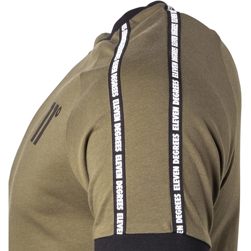 11 Degrees Mens Taped Ringer T-Shirt Khaki/Black