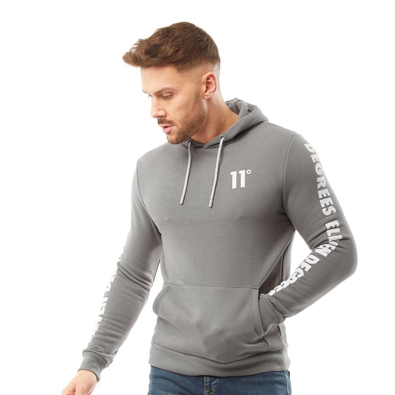 11 Degrees Heren Contrast Print Hoodies Grijs
