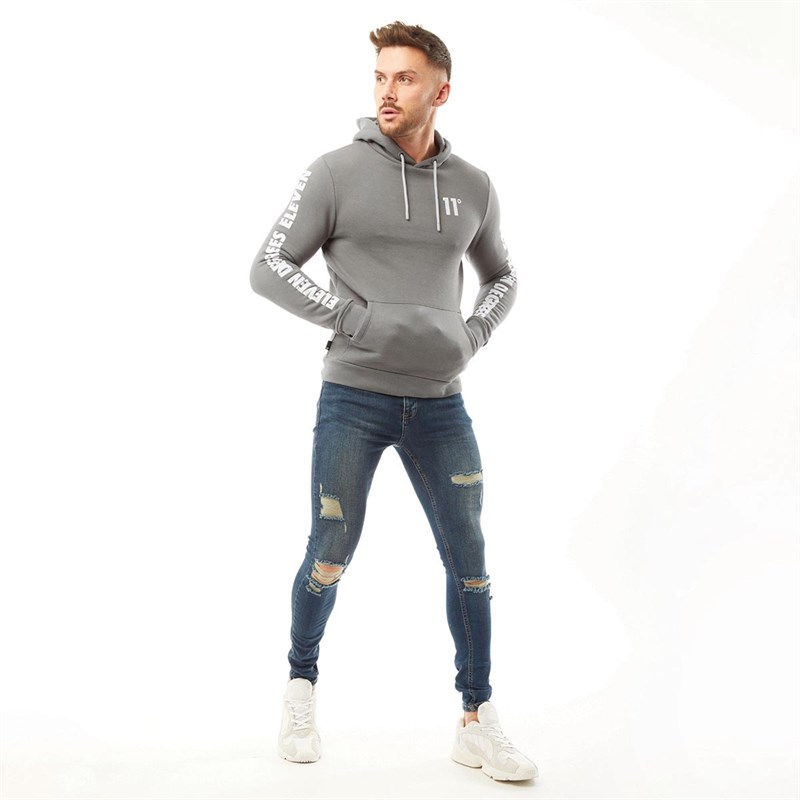 11 Degrees Heren Contrast Print Hoodies Grijs