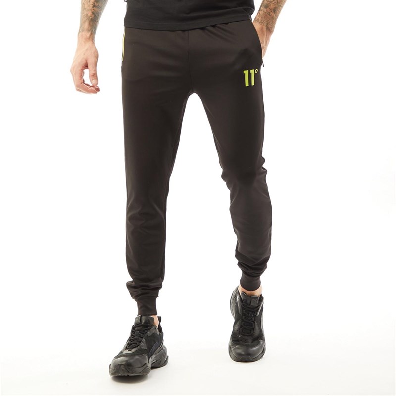 Buy 11 Degrees Mens Contrast Trim Poly Track Pants Black/Limeade