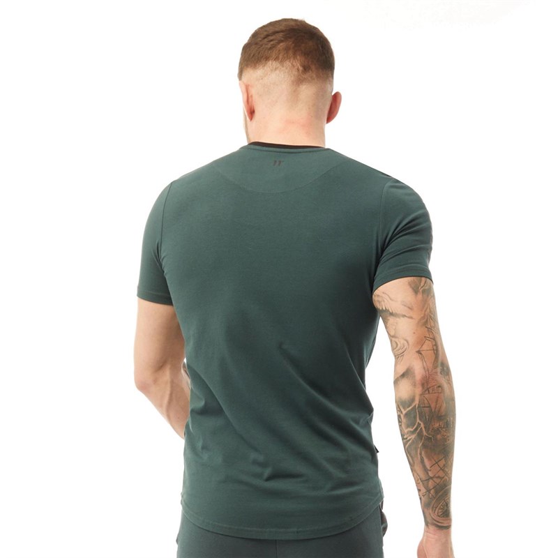 11 Degrees Mens Contrast Print Muscle Fit T-Shirt Darkest Spruce Green/Black