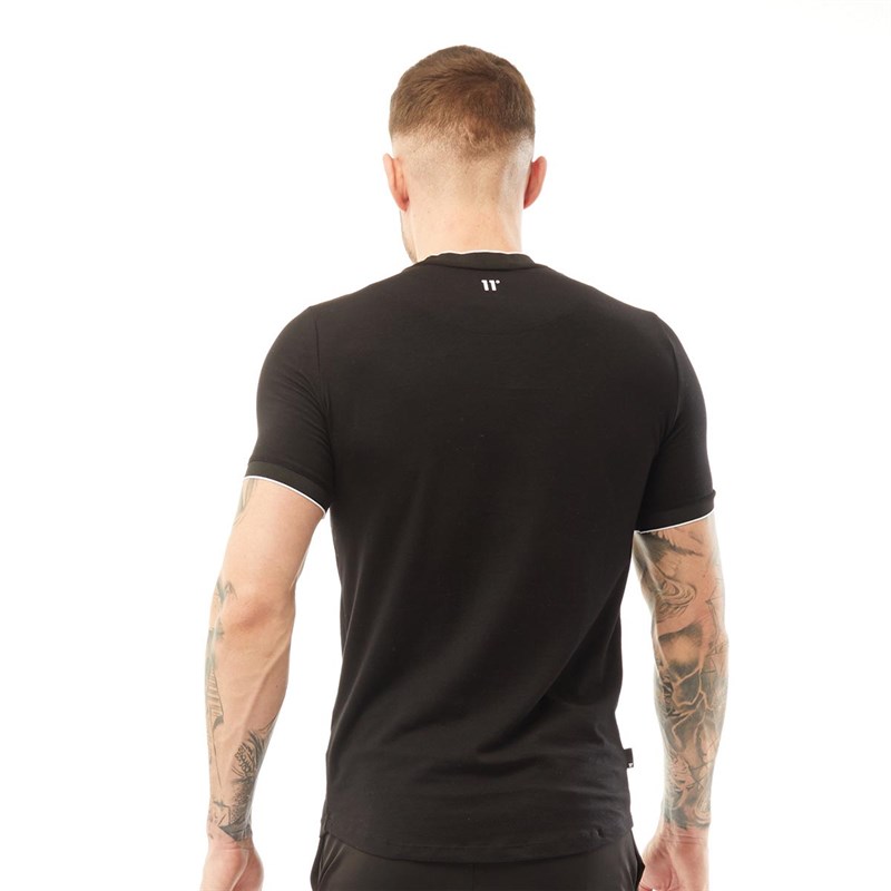 11 Degrees Mens Chest Stripe Muscle Fit Ringer T-Shirt Black/White