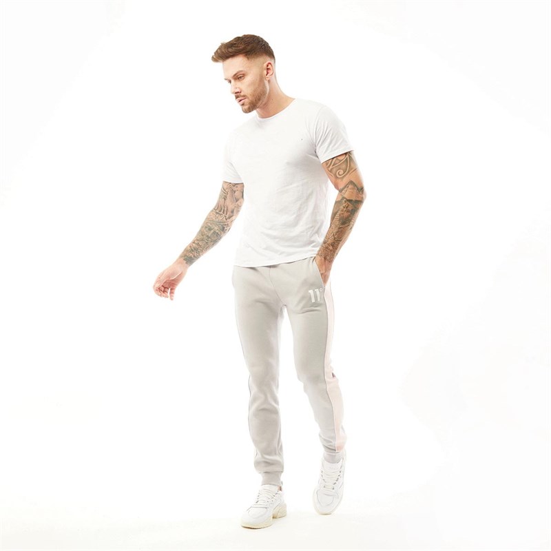 11 Degrees Mens Colour Block Piped Joggers Regular Fit Vapour Grey/Peach Blush/White