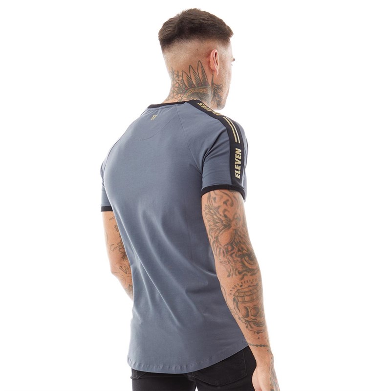 11 Degrees Mens Taped Ringer T-Shirt Antracite/Gold