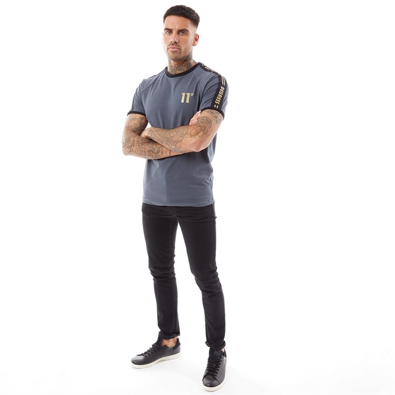 11 Degrees Mens Taped Ringer T-Shirt Antracite/Gold