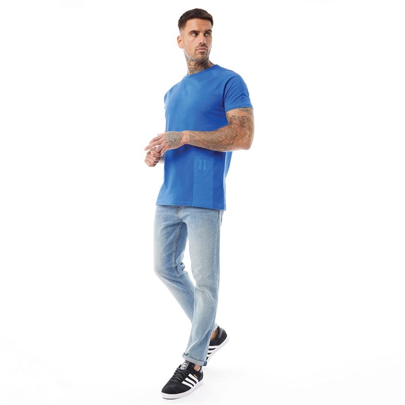 11 Degrees Mens Over Dyed T-Shirt Skydiver Blue