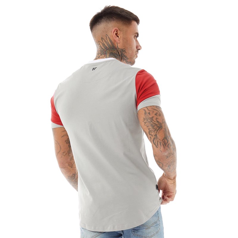 11 Degrees Mens Cut And Sew T-Shirt Silver/White/Inferno