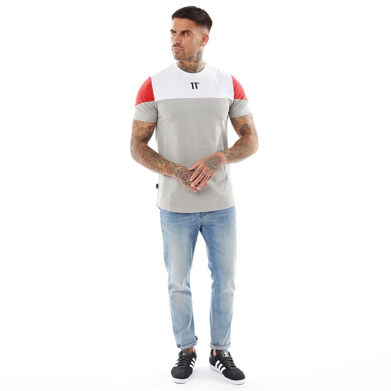 11 Degrees Mens Cut And Sew T-Shirt Silver/White/Inferno