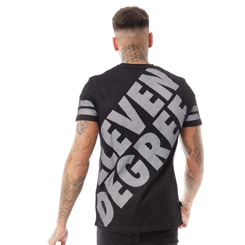 11 Degrees Mens Mesh Overlay T-Shirt Black