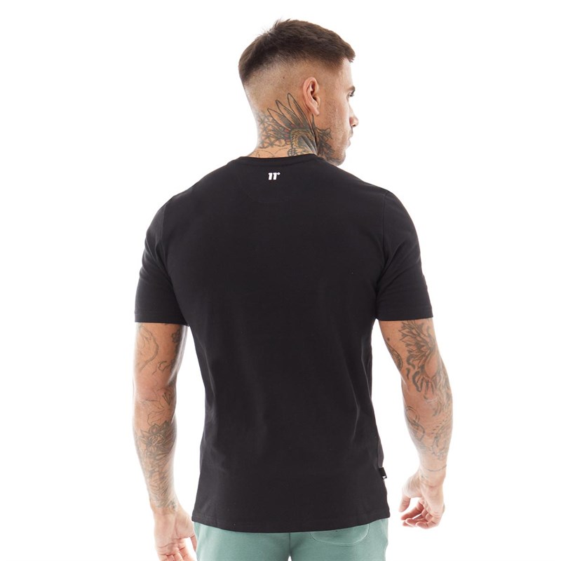 11 Degrees Mens Mixed Fabric Cut And Sew Printed T-Shirt Black