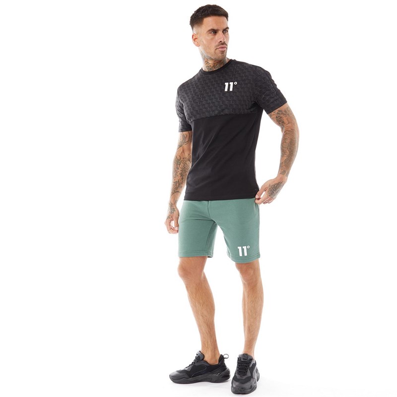 11 Degrees Mens Mixed Fabric Cut And Sew Printed T-Shirt Black