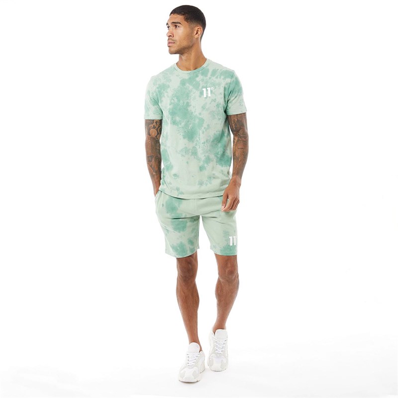 11 Degrees Mens Tie Die Sweat Shorts Teal Blue / Fog Green