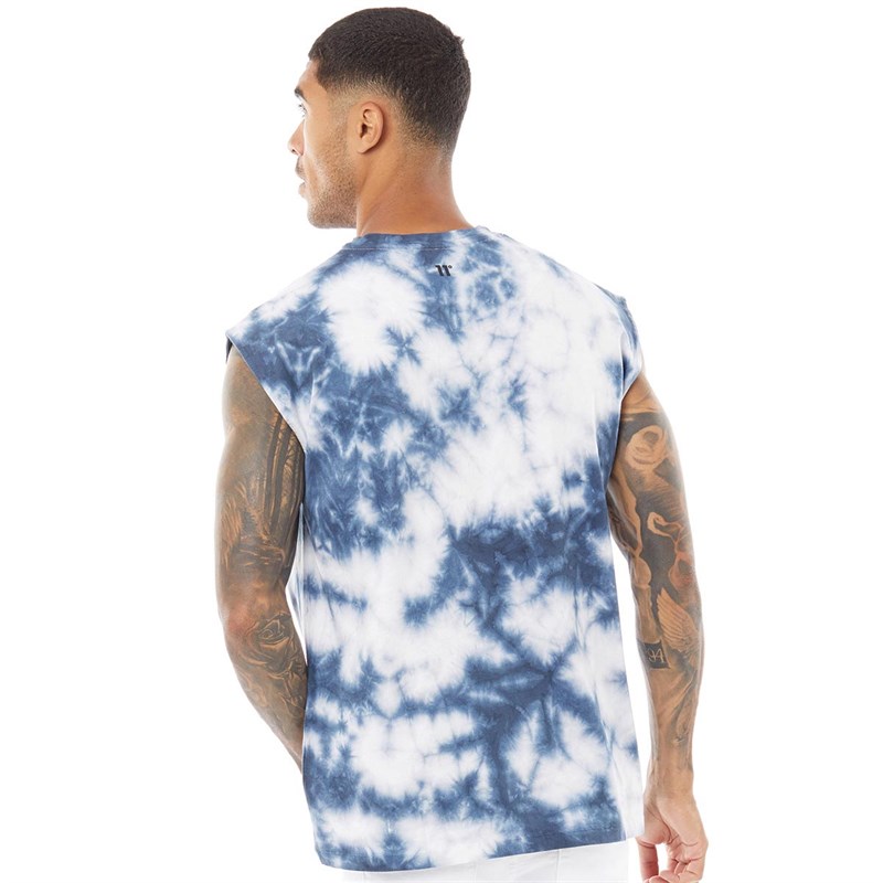 11 Degrees Mens Tie Dye Cut Off T-Shirt White / Blue