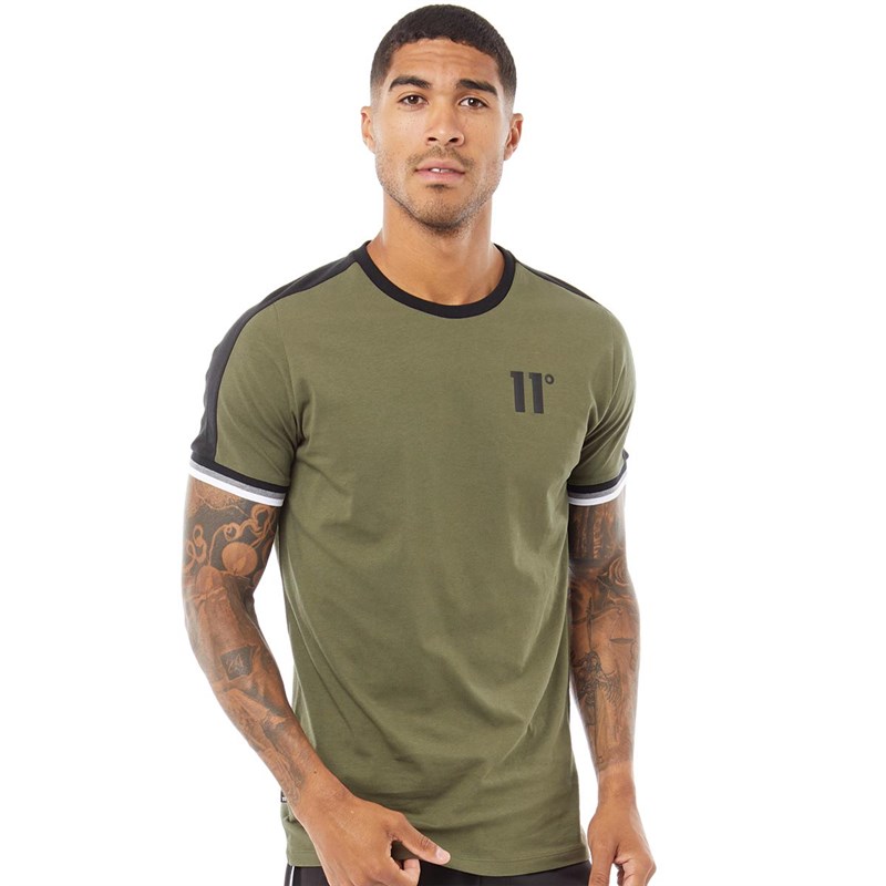 11 Degrees Mens Cut And Sew Rib Ringer T-Shirt Khaki / Black
