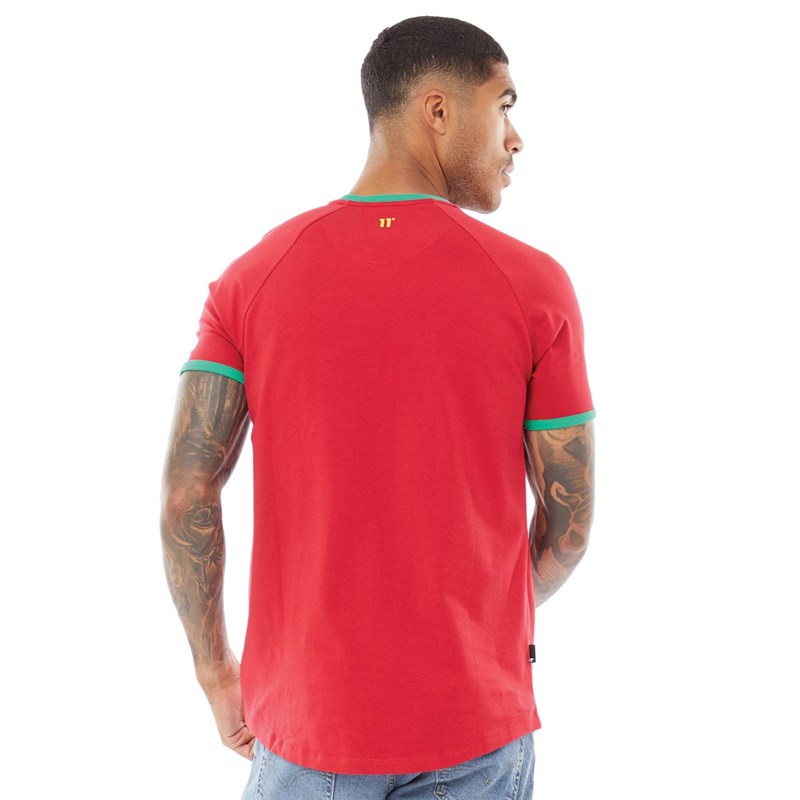 11 Degrees Mens Ringer T-Shirt Ski Patrol Red / Bright Green
