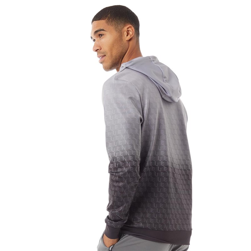 11 Degrees Mens Text Fade Pullover Hoodie Charcoal/Black