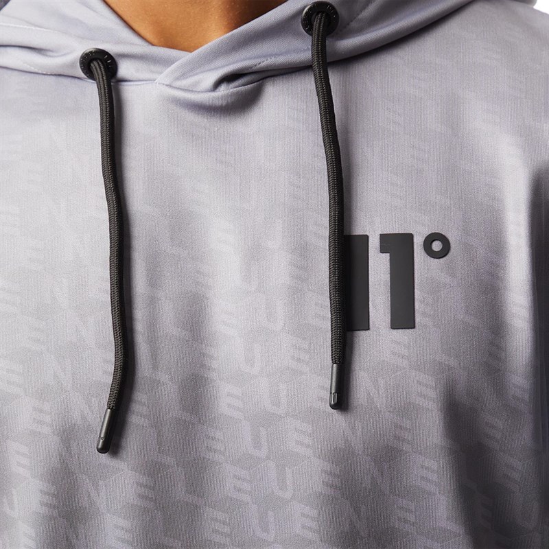 11 Degrees Mens Text Fade Pullover Hoodie Charcoal/Black