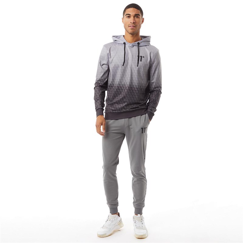11 Degrees Mens Text Fade Pullover Hoodie Charcoal/Black