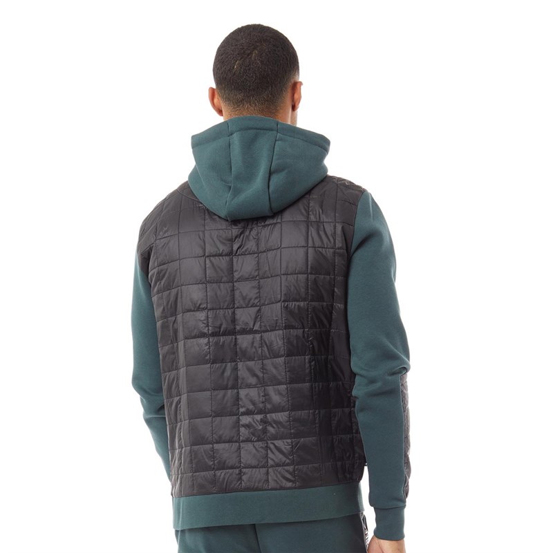 11 Degrees Mens Quilted Hybrid Pullover Hoodie Darkest Spruce Green/Black