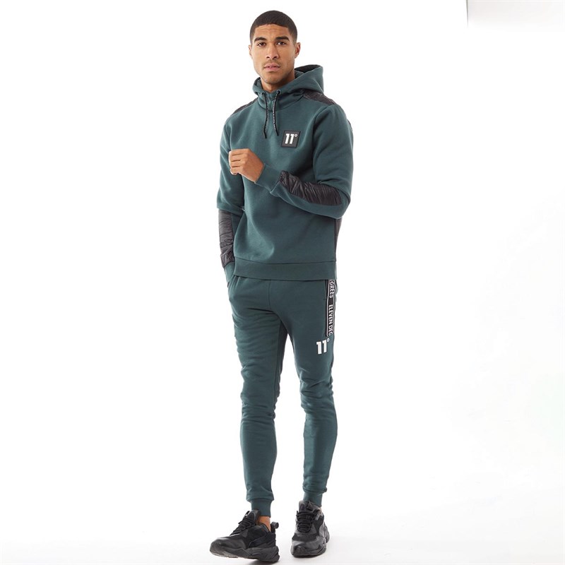 11 Degrees Mens Quilted Hybrid Pullover Hoodie Darkest Spruce Green/Black