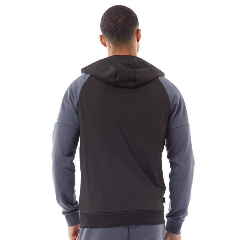 11 Degrees Mens Mixed Fabric Cut And Sew Full Zip Hoodie Black/Anthracite/White/Inferno