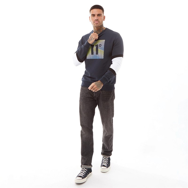 11 Degrees Mens 3D Gradient Sweatshirt Navy/White/Black