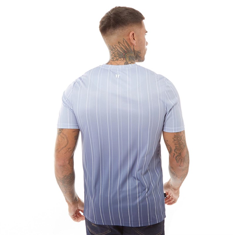 11 Degrees Mens Fade Stripe T-Shirt Blue