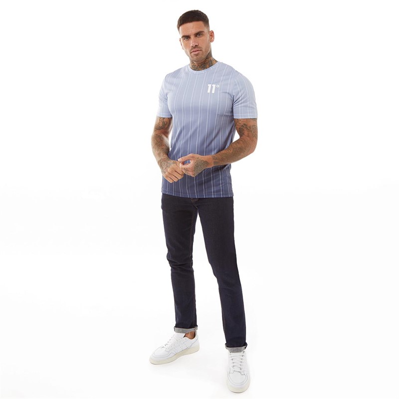 11 Degrees Mens Fade Stripe T-Shirt Blue