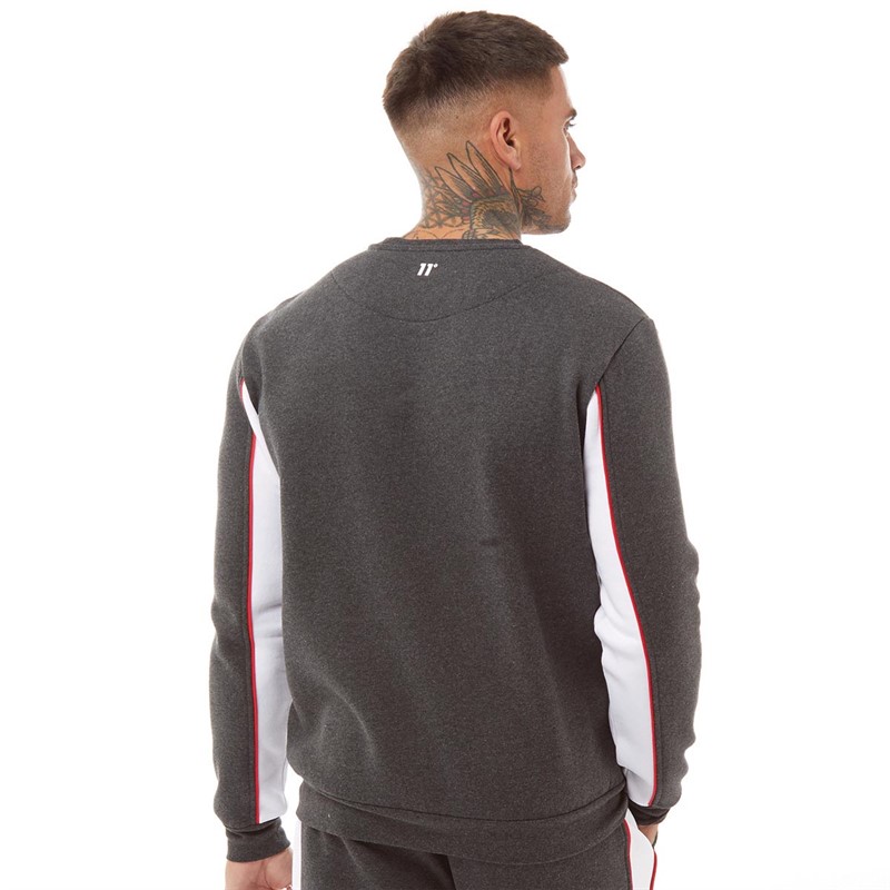11 Degrees Mens Colour Block Sweatshirt Black Marl/White/Goji Berry Red