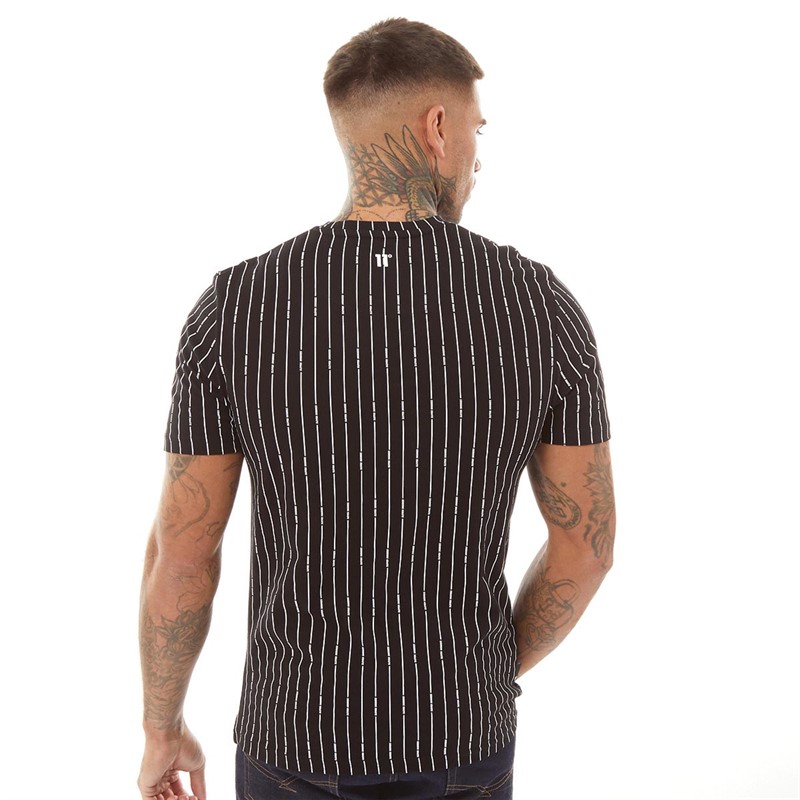 11 Degrees Mens Vertical Stripe T-Shirt Black/White