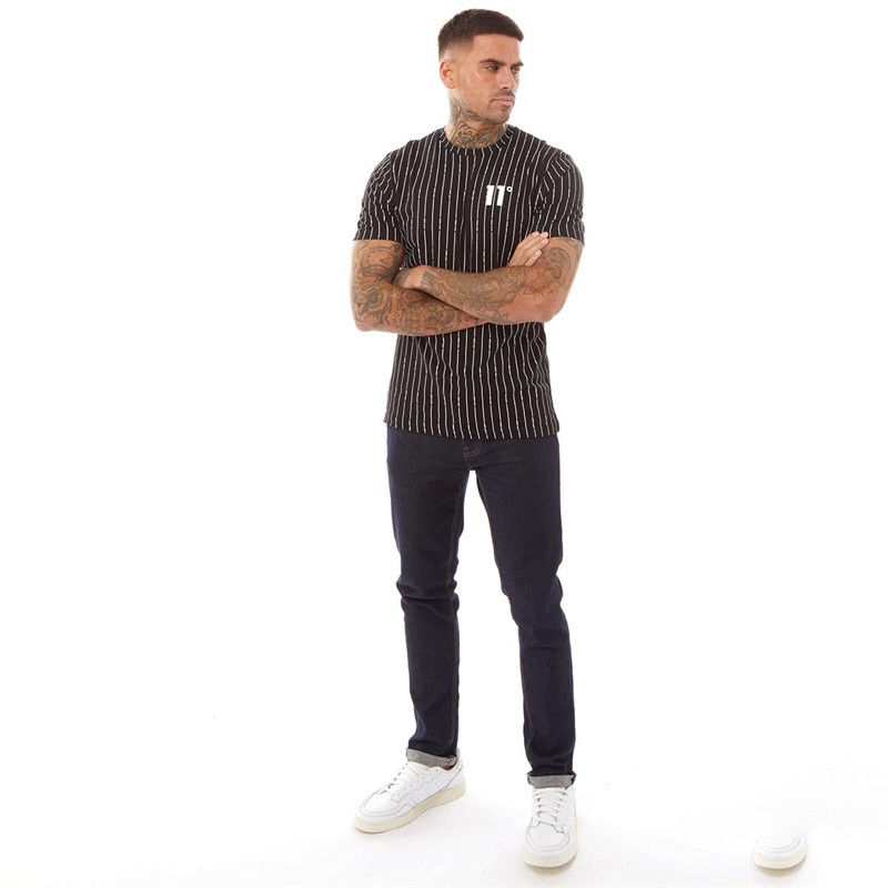 11 Degrees Mens Vertical Stripe T-Shirt Black/White