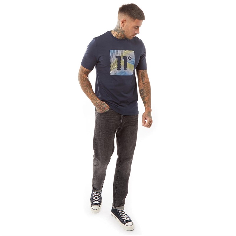 11 Degrees Mens 3D Gradient T-Shirt Navy