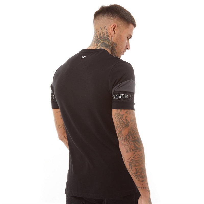 11 Degrees Mens Cut And Sew Panel Taped T-Shirt Black/Dark Charcoal