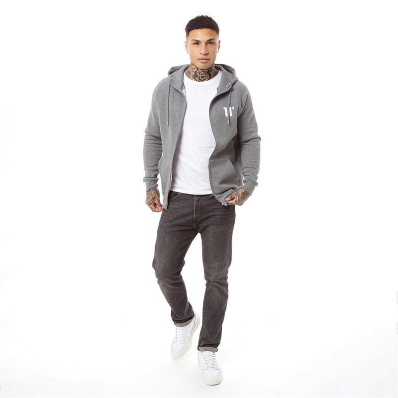 11 Degrees Mens Core Full Zip Hoodie Charcoal Marl