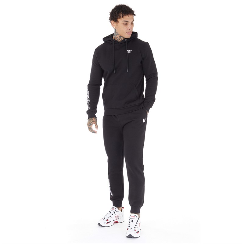 11 Degrees Mens Small Graphic Regular Fit Joggers Black