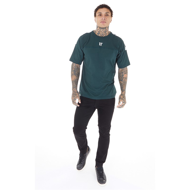 11 Degrees Mens Large Logo Oversized Short Sleeve T-Shirt Darkest Spruce G