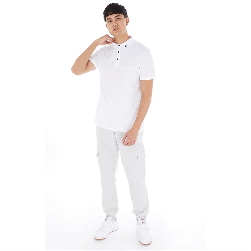 11 Degrees Mens Back Graphic Pique Polo White