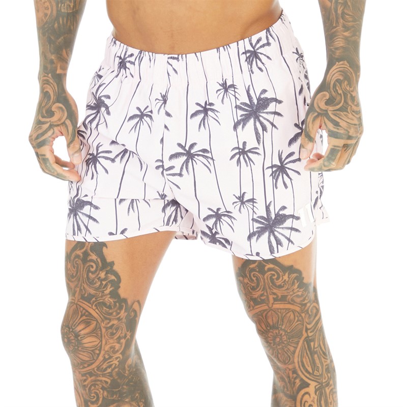 11 Degrees Mens Palm Print Swim Shorts Light Pink