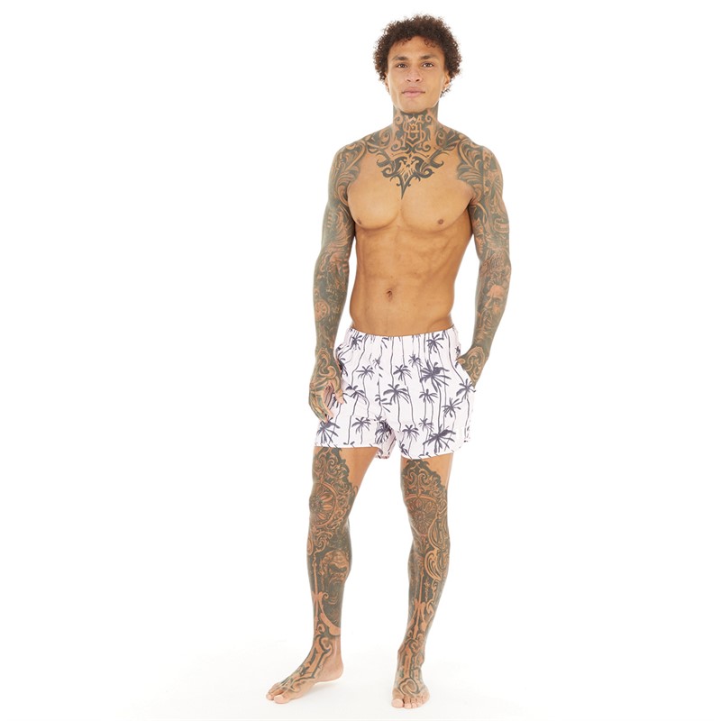 11 Degrees Mens Palm Print Swim Shorts Light Pink